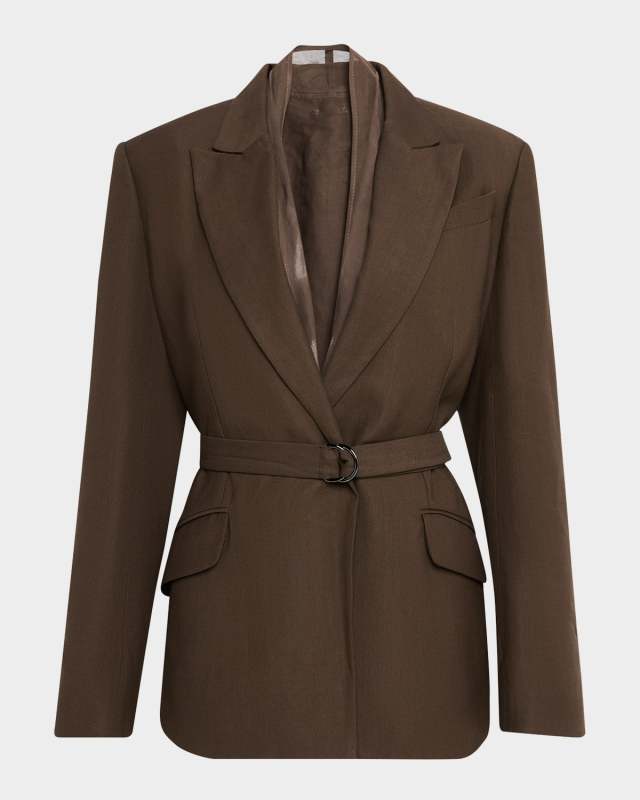 Belted Linen Twill Blazer
